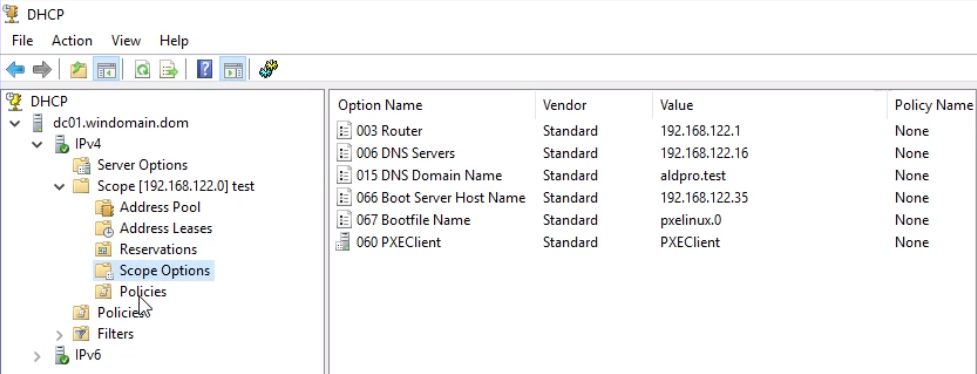 DHCP options 60, 66, 67